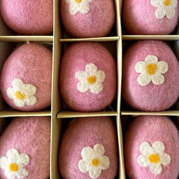 Cottontail Lane Pink Felt Floral Easter Egg Ornaments Set of 9 Spring Decor NEW - Picture 3 of 5